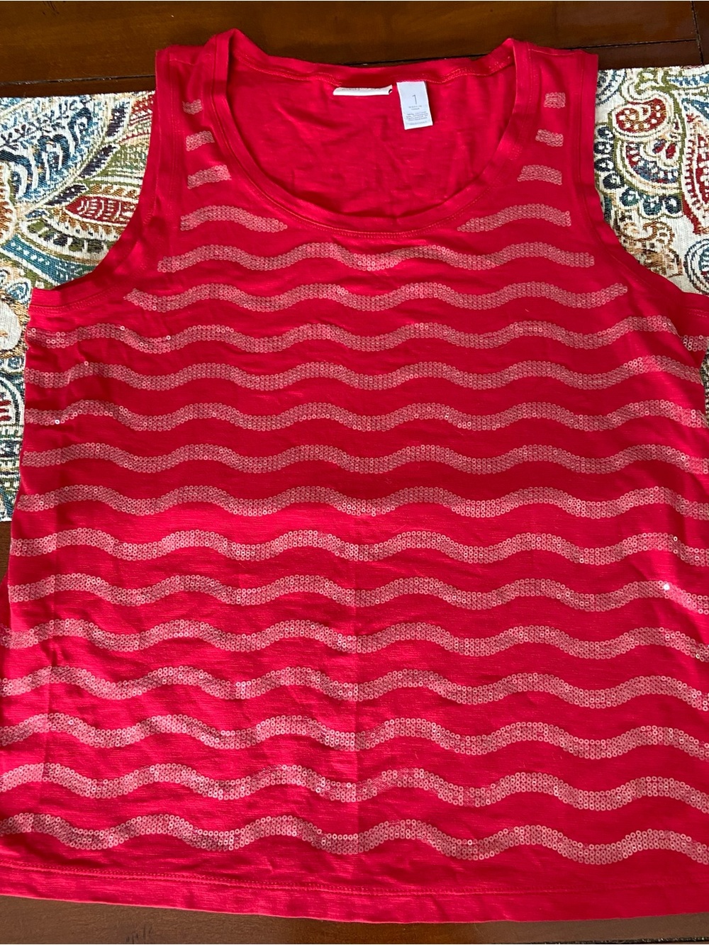 Women's Bright Red Sleeveless Wave-Striped Tank Top from Chicos